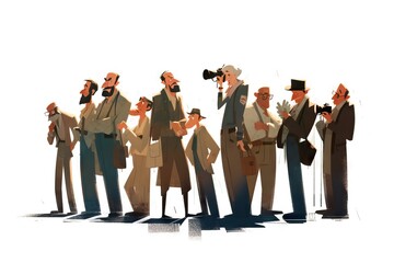 Poster - A Group Of Men Standing Next To Each Other In Front Of A Camera Car Dealership Animation Animation Filmmaking Generative AI 