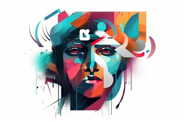 Poster - A Woman's Face With Colorful Shapes And Shapes Around It Graffiti Wall Typography Typography Generative AI 