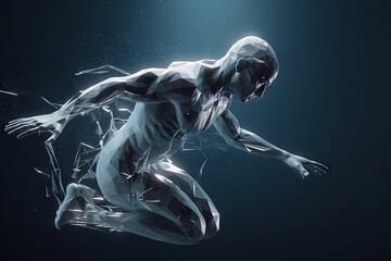 Poster - A Man Is Running Through The Water With His Body In Motion Martial Arts Studio Animation Motion Graphics Generative AI 