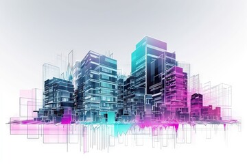 Poster - A City With Buildings And Lines In The Background With A Blue Sky Modern Urban Skyline Architectural Photography Real Estate Investment Trusts (reits) Generative AI  generative Ai, generative, AI, 