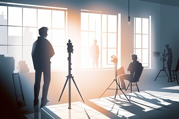 Poster - A Man Standing In A Room With A Camera And A Tripod Workshop Advertising Photography Animation Filmmaking