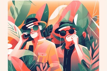 Poster - A Couple Of People That Are Standing In The Grass With Sunglasses Oasis Graphic Design Advertising Design