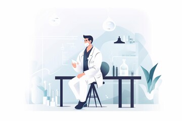 Poster - A Man In A Lab Coat Sitting At A Table With A Microscope Workshop Graphic Design Science Writing