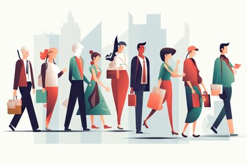 Poster - A Group Of People Walking Down A Street Next To Tall Buildings Urban Street Graphic Design Talent Acquisition Generative AI 