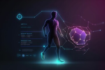 Poster - A Man Is Running In The Dark With A Futuristic Background And A Glowing Light Fitness Center Animation Motion Graphics Generative AI 