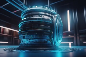 Poster - A Futuristic Looking Building With A Clock On The Front Of It Factory Animation Motion Graphics Generative AI 