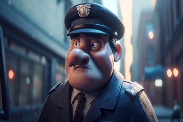 Poster - A Cartoon Character In A Police Uniform Is Looking At Something In The Distance Police Station Animation Animation Filmmaking Generative AI 