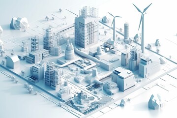 Poster - A Futuristic City With Windmills And Buildings In The Background And A Windmill In The Foreground Modern City Skyline In Daylight Animation Manufacturing Planning And Control