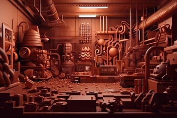 Poster - A Room With A Lot Of Pipes And A Lot Of Pots Factory Assemblage Motion Graphics Generative AI 