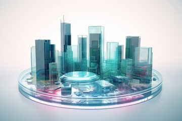 Poster - A City With A Circular Base With A Circular Base In The Middle Modern Urban Skyline Panoramic Photography Real Estate Investment Trusts (reits) Generative AI 