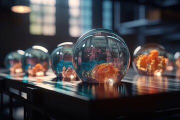 Poster - A Group Of Glass Balls Sitting On Top Of A Table Next To Each Other Aquarium Animation Computer Graphics Generative AI 