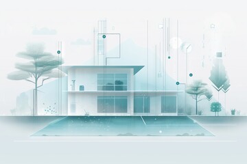 Poster - a house with a lot of trees and a pool in front of it water treatment plant environmental art smart 