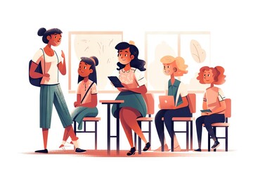 Poster - A Group Of People Sitting At A Table With A Tablet Computer Classroom Animation Diversity And Inclusion