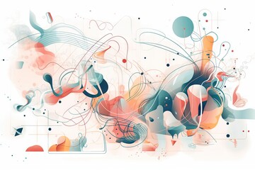 Poster - A Colorful Abstract Painting With Lines And Shapes On A White Background Deep Sea Trench Abstract Expressionism Motion Graphics Generative AI 