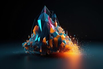 Poster - A Colorful Object Is Shown In The Dark With A Bright Light Volcano Kinetic Art Motion Graphics Generative AI 