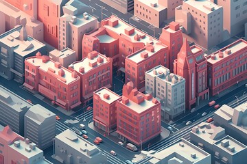 Poster - A City With Lots Of Tall Buildings And A Red Car On The Road Urban Street Animation Motion Graphics