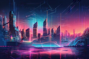Poster - A Futuristic City With A Futuristic Skyline And Neon Lights In The Background City Skyline Animation Cities Generative AI 