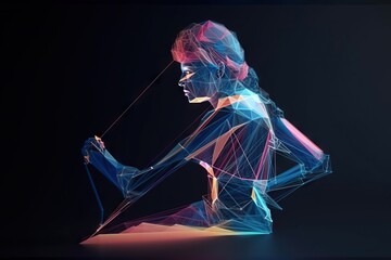 Poster - A Woman Is Sitting Down With Her Hands On Her Hips And A Wire In The Air Arcade Video Art Motion Graphics Generative AI 