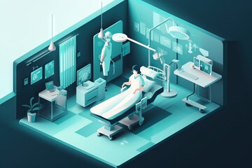 Poster - A Hospital Room With A Bed And A Nurse In It And A Patient In The Room Hospital Graphic Design Medical Devices Generative AI 
