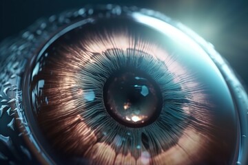 Poster - A Close Up Of A Human Eye With A Blurry Background Aquarium Photorealism Motion Graphics Generative AI 