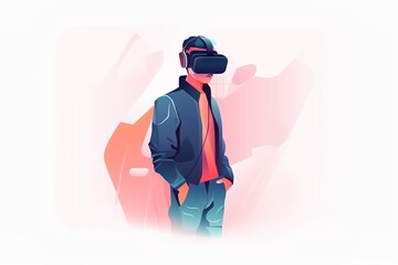 Poster - A Man Wearing A Suit And Tie Standing In Front Of A Pink Background Radio Station Animation Virtual Reality