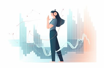 Poster - A Woman With A Backpack Is Listening To Music On Her Headphones Radio Station Graphic Design Hr Analytics Generative AI 