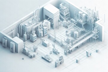 Poster - A 3d Rendering Of A Factory With Pipes And Tanks And A Large Window Factory Animation Manufacturing Planning And Control Generative AI 