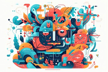 Poster - A Colorful Illustration Of A Face With Many Different Shapes And Sizes Zoo Typography Print Design