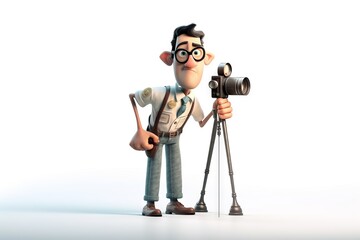 Poster - A Cartoon Character Holding A Camera And A Tripod With A Camera Park Advertising Photography Animation Filmmaking Generative AI 