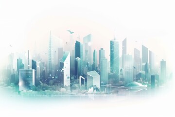 Poster - A City Skyline With A Bird Flying Over It In The Sky Modern City Skyline In The Morning Environmental Art Facilities Management Generative AI 