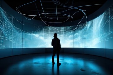 Poster - A Man Standing In A Room With A Lot Of Lights On It Science Museum Kinetic Art Data Analytics