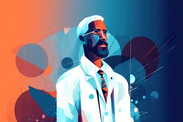 Poster - A Man In A White Coat And Tie With A Colorful Background Science Museum Fauvism Motion Graphics