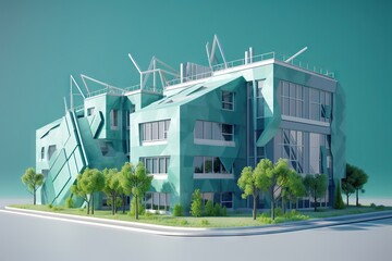 Poster - A Building With A Lot Of Windows And A Roof On Top Of It Office Building Animation Architectural Design Generative AI 