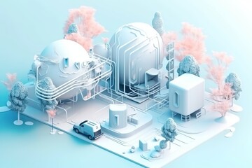 Poster - A Futuristic City With A Lot Of Trees And Buildings On It Gas Station Environmental Art Motion Graphics Generative AI 