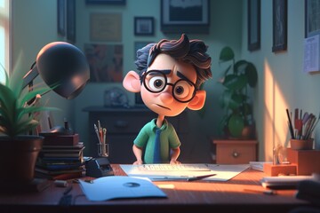 Poster - A Cartoon Character Is Sitting At A Desk With A Computer And A Pen Law Office Animation Animation Filmmaking Generative AI 