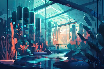 Poster - A Futuristic Looking Room With Plants And Plants In It And A Window Aquarium Environmental Art Aquariums