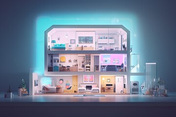 Poster - A House With A Lot Of Rooms And Furniture Inside Of It Living Room Video Art Smart Homes Generative AI 