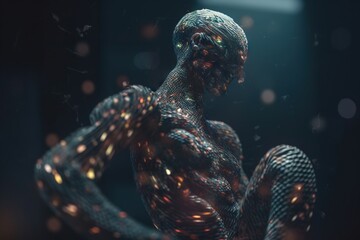 Poster - A Statue Of A Person With A Chain Around It's Neck Junkyard Animation Motion Graphics Generative AI 