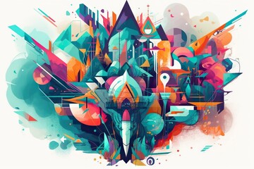 Fototapete - A Colorful Abstract Painting With A Large Amount Of Shapes And Colors Power Plant Typography Print Design Generative AI 
