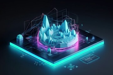Poster - A Futuristic Display With A Neon Light And A Mountain In The Background Glacier Video Art Motion Graphics Generative AI 