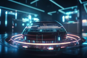 Poster - A Futuristic Car Is Shown In A Futuristic Setting With Neon Lights Conference Room Animation Motion Graphics Generative AI 