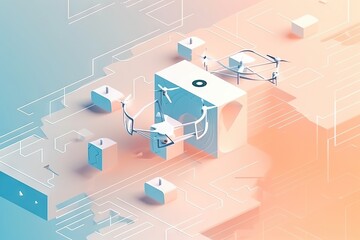 Poster - A Computer Generated Image Of A Computer With A Keyboard And Mouse Factory Aerial Photography Motion Graphics Generative AI 