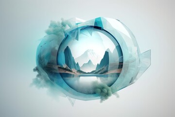 Poster - A Circular Object With A Mountain In The Background And A Lake In The Middle Glacier Graphic Design Motion Graphics Generative AI 