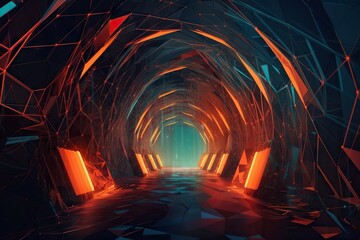 Poster - A Tunnel With A Bright Light At The End Of It And A Blue Sky Deep Sea Trench Kinetic Art Motion Graphics Generative AI 