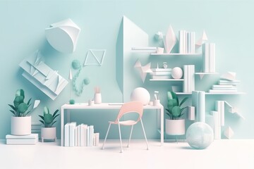 Poster - A Room With A Desk Bookshelf And A Chair Law Office Animation Motion Graphics Generative AI 