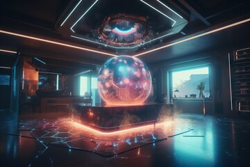 Poster - A Futuristic Room With A L
arge Sphere In The Center Of The Room Nightclub Photorealism Smart Homes