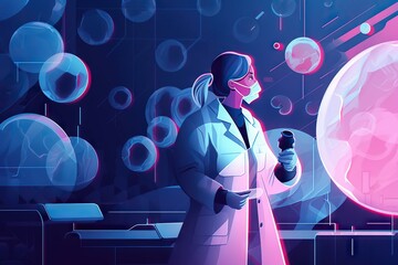 Poster - A Man In A Lab Coat Holding A Microphone In Front Of A Bubble Filled Background Deep Sea Trench Animation Science Writing Generative AI 