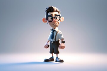 Poster - A Cartoon Character With Glasses And A Tie On A Gray Background Volcano Animation Animation Filmmaking Generative AI 