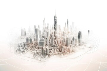 Poster - A City With A Lot Of Buildings And Lines In The Middle Modern Urban Skyline Panoramic Photography Real Estate Investment Trusts (reits) Generative AI 