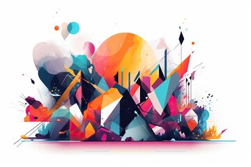 Leinwandbilder - A Colorful Abstract Painting With A White Background And A White Background Lunar Landscape Graphic Design Motion Graphics Generative AI 